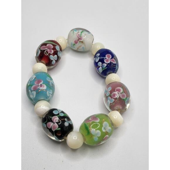 Lampwork Glass Floral Bead Bracelet Craft Lot Multicolor 16.5mm Beads - Picture 1 of 7